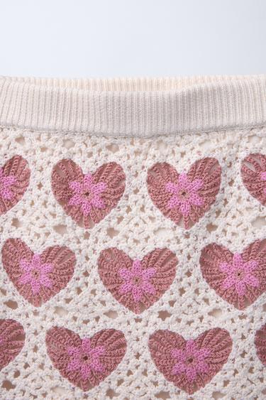 HEART CROCHET KNIT SKIRT - Pink / White by Zara - Image 2