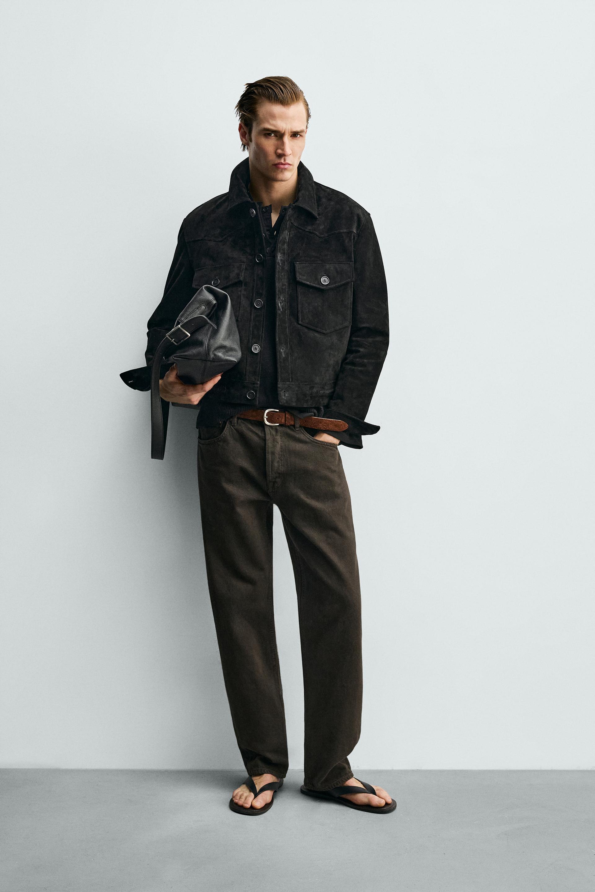 ZARA SUEDE LEATHER CROPPED FIT JACKET