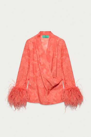 CHEMISE CACHE-CŒUR PLUMES MARISA BERENSON X ZARA - Rouge / Orange de Zara - Image 1