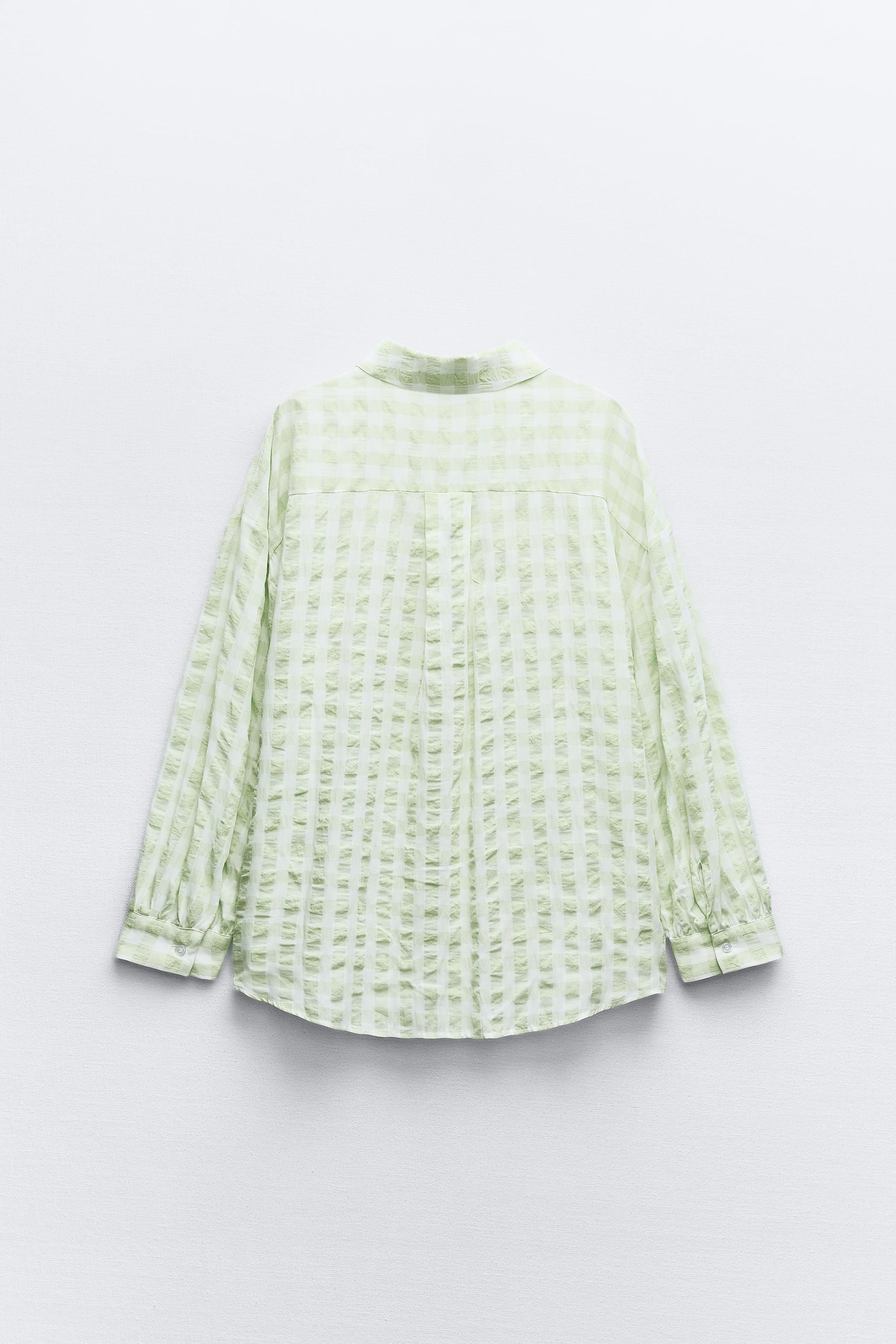 OVERSIZED GINGHAM SHIRT - White / Green | ZARA Canada