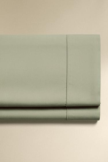 PERCALE COTTON FLAT SHEET (300 THREAD COUNT) - Green marl by Zara