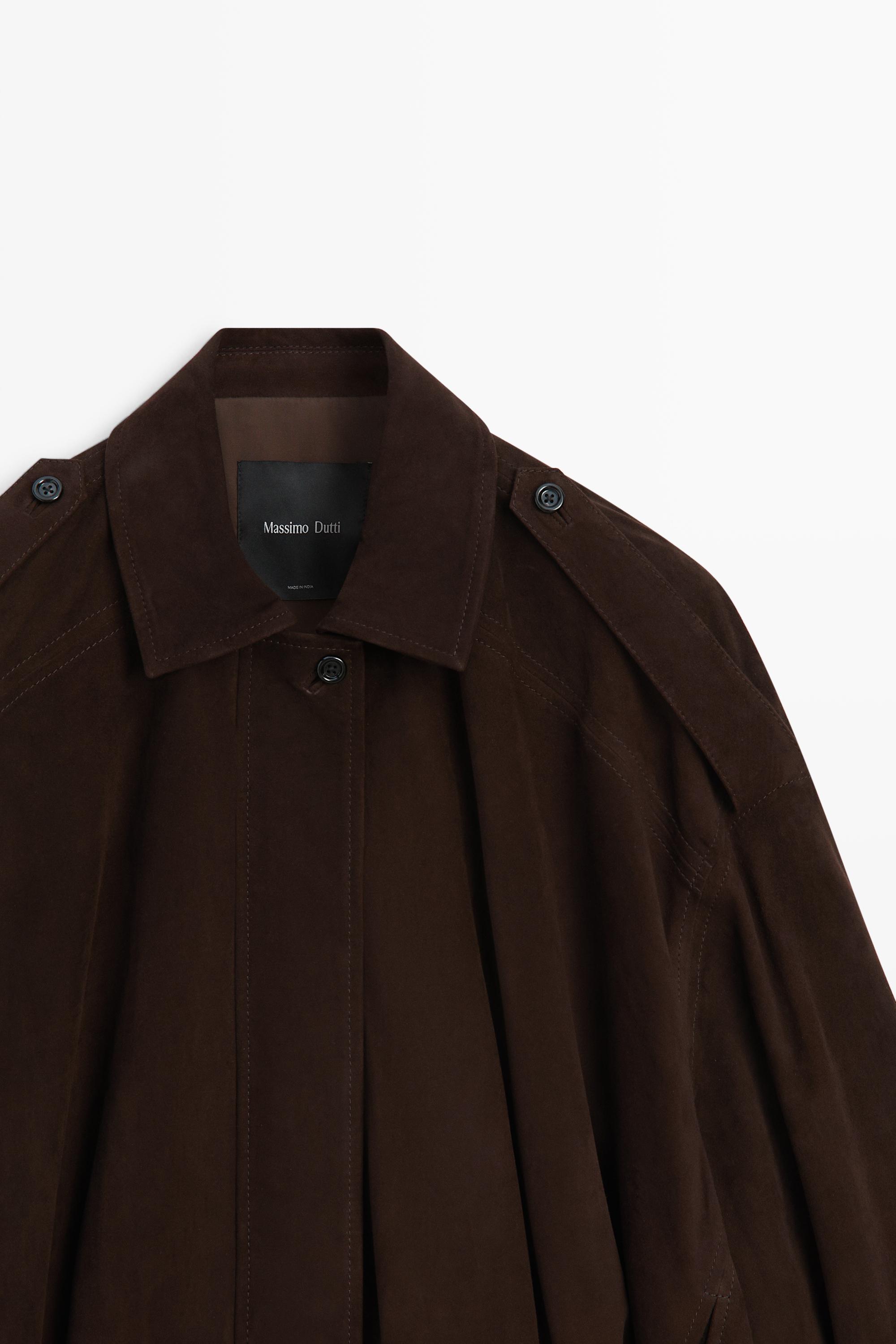 Blouson bomber avec détail de plis en cuir et daim