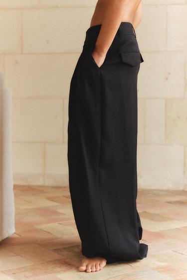 Zara DOUBLE PLEAT FLAP PANTS - Black