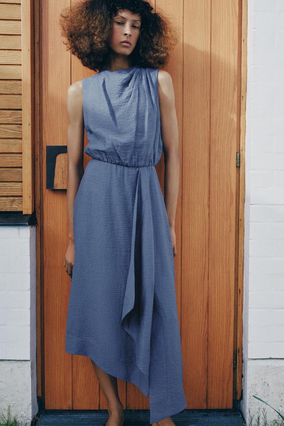 LINEN BLEND SLEEVELESS MIDI DRESS - Faded blue by Zara - Image 0