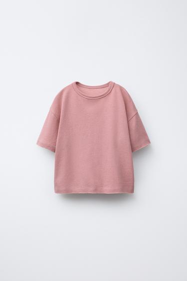 CAMISETA EFEECTO LAVADO CON ALGODÓN Y LINO - Rosa palo de Zara