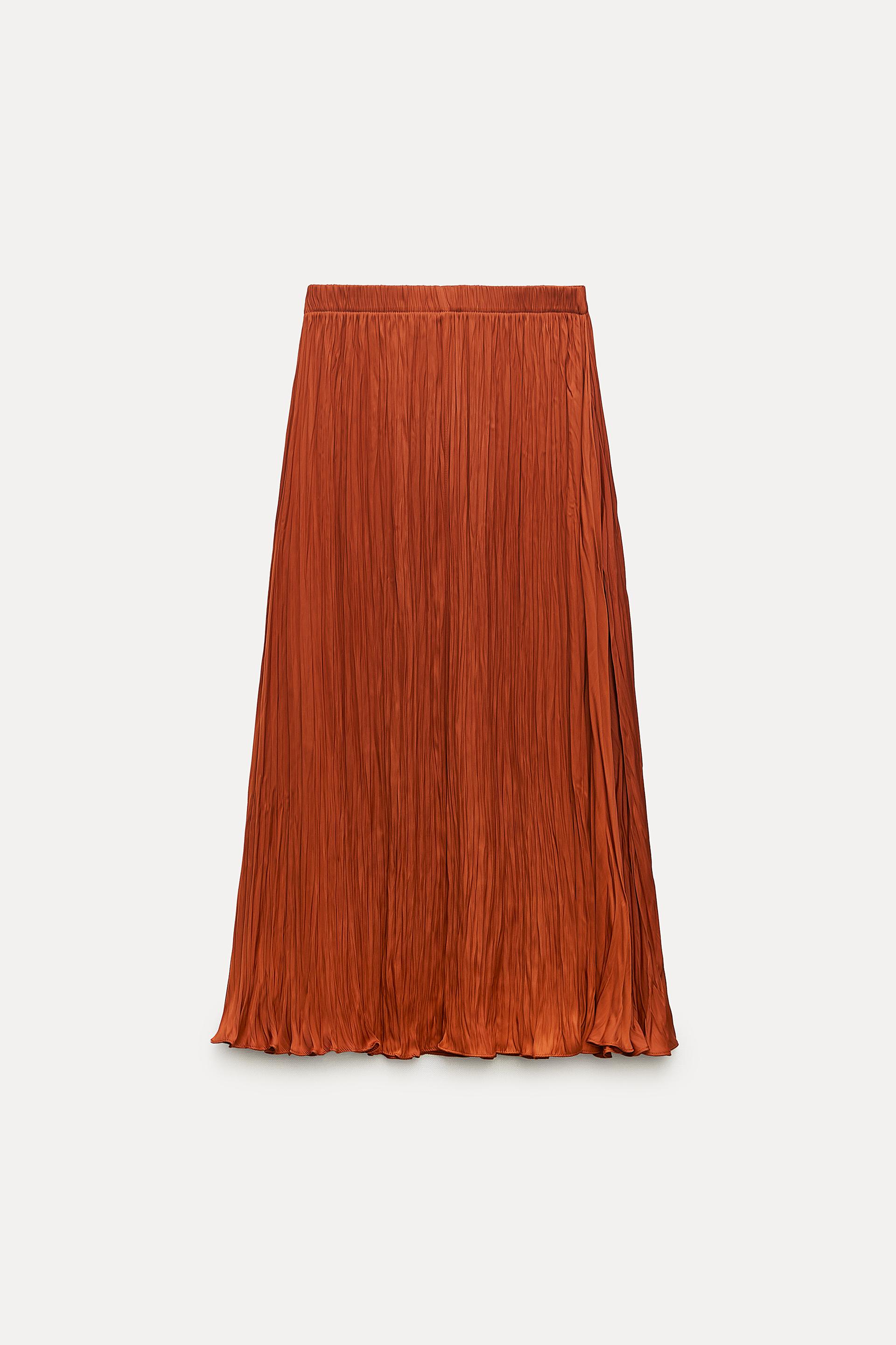 Zara Khaki Multicolored Pleated Midi Skirt Geometric Pattern Size