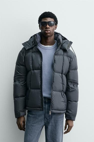 BLOUSON REMBOURRÉ 100% PLUMES DÉPERLANT - Bleu / Gris de Zara