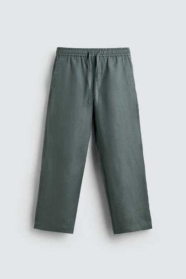 PANTALÓN 100 % LINO - Verde gris de Zara