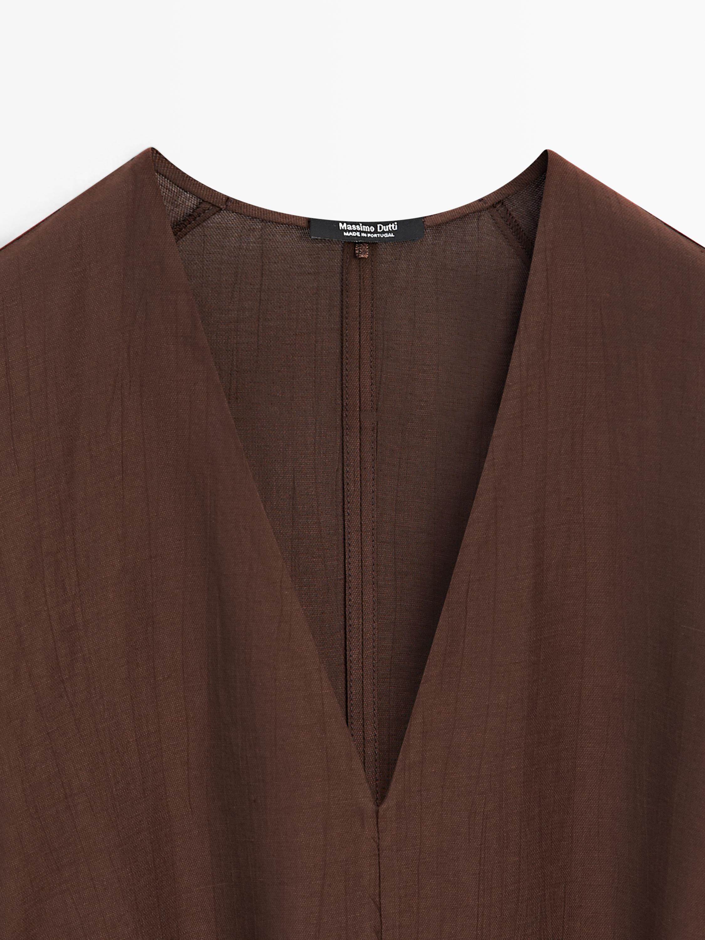Flowing linen blend midi dress with belt