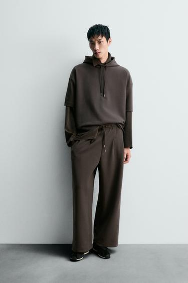 ネオプレン風ラベル付きフーディダークブラウンZaraのネオプレン風ラベル付きフーディ - ダークブラウン