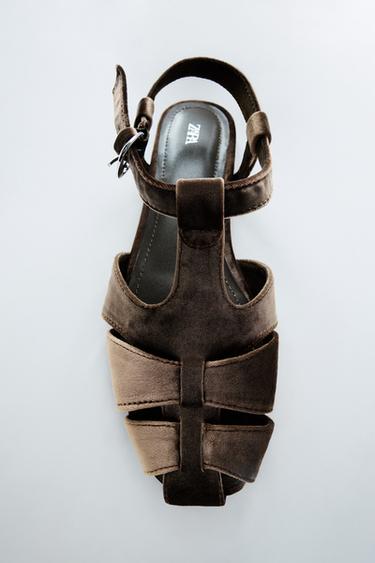 Zara VELVET EFFECT FISHERMAN SANDALS - Brown