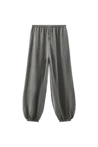 Zara COTTON BLEND KNIT BLOOMER PANTS - Gray