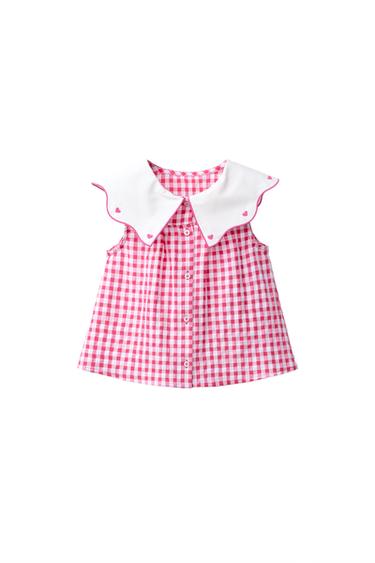 CAMISA CUADRO VICHY CUELLO BORDADO - Rosado oscuro de Zara