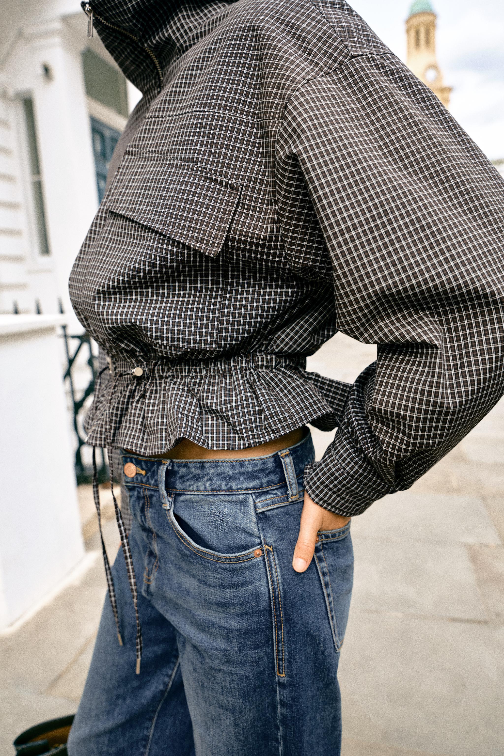 QUILTED CHECK STAND-UP COLLAR JACKET