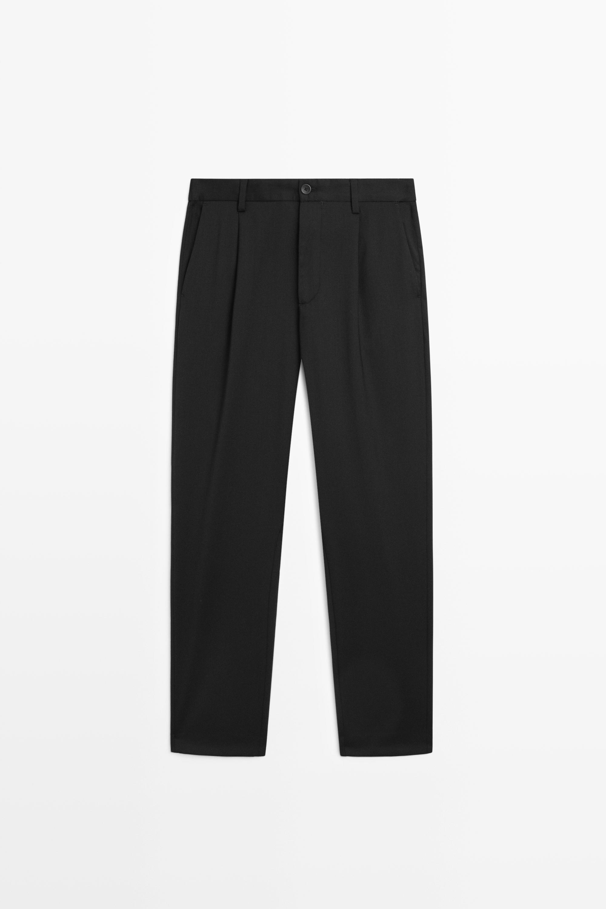 Wool blend cool wool darted pants — Black