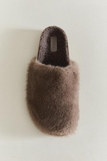 FAUX FUR MULE SLIPPERS - Grey by Zara
