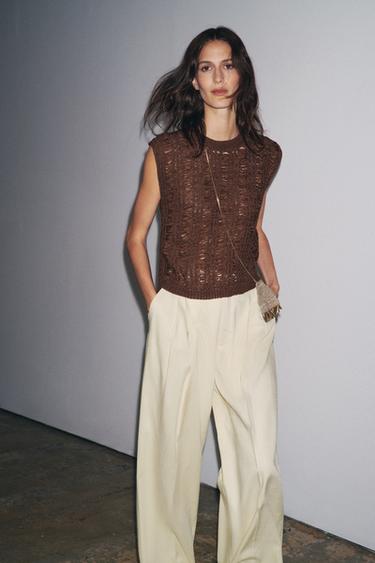 Zara RIBBON KNIT TOP - Brown - Image 0