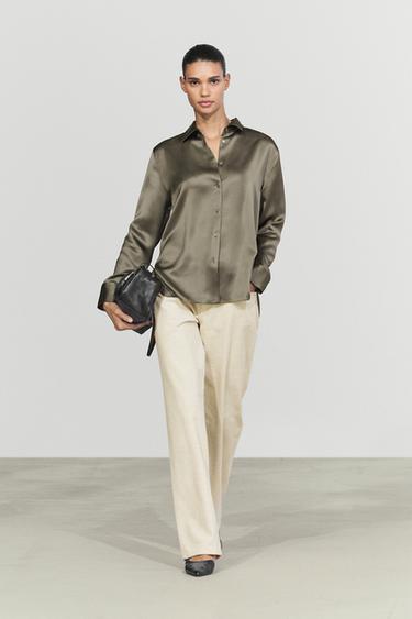Flowing satin shirt — Dark salmon 1