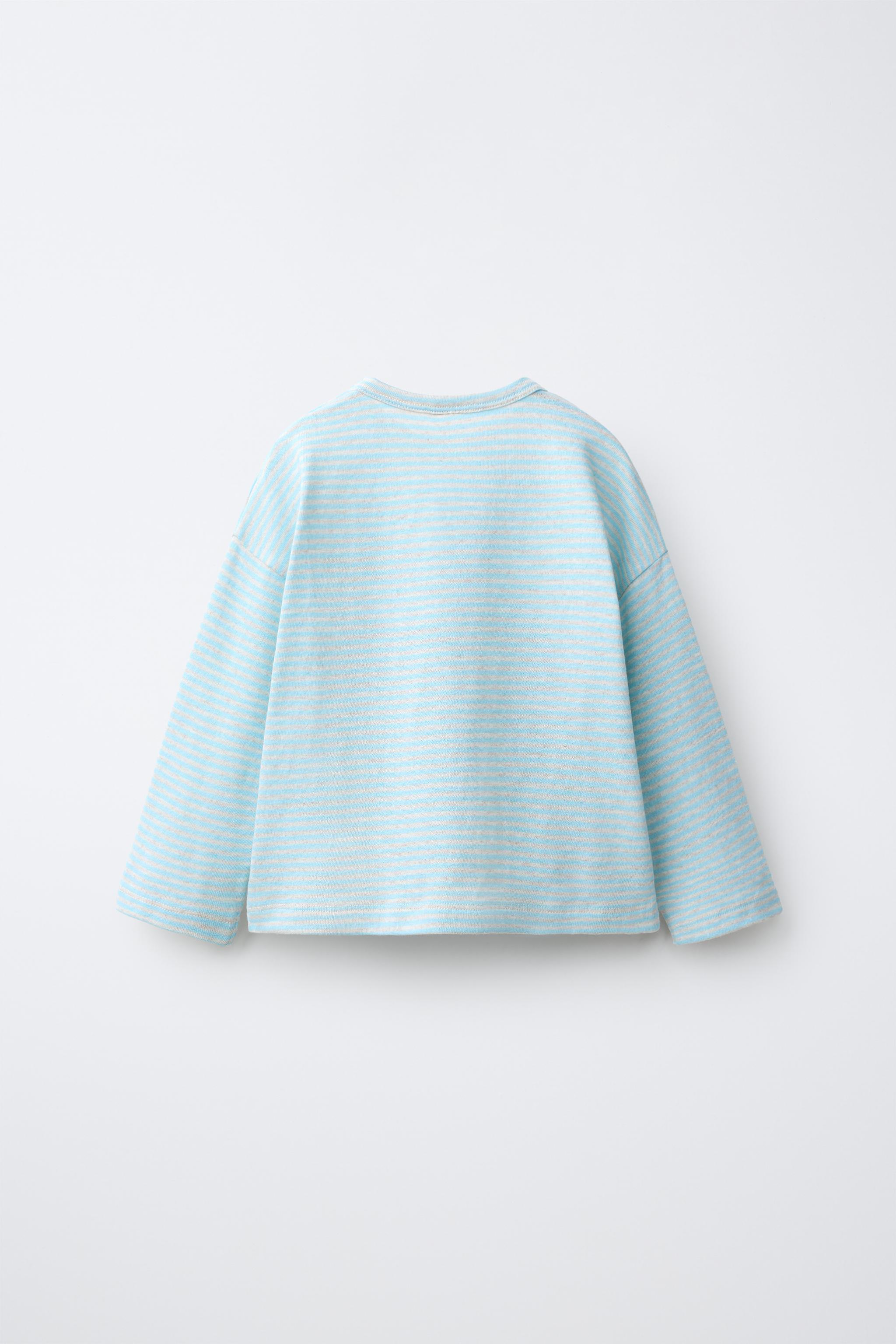 EMBROIDERED WOVEN STRIPE T-SHIRT — Blue