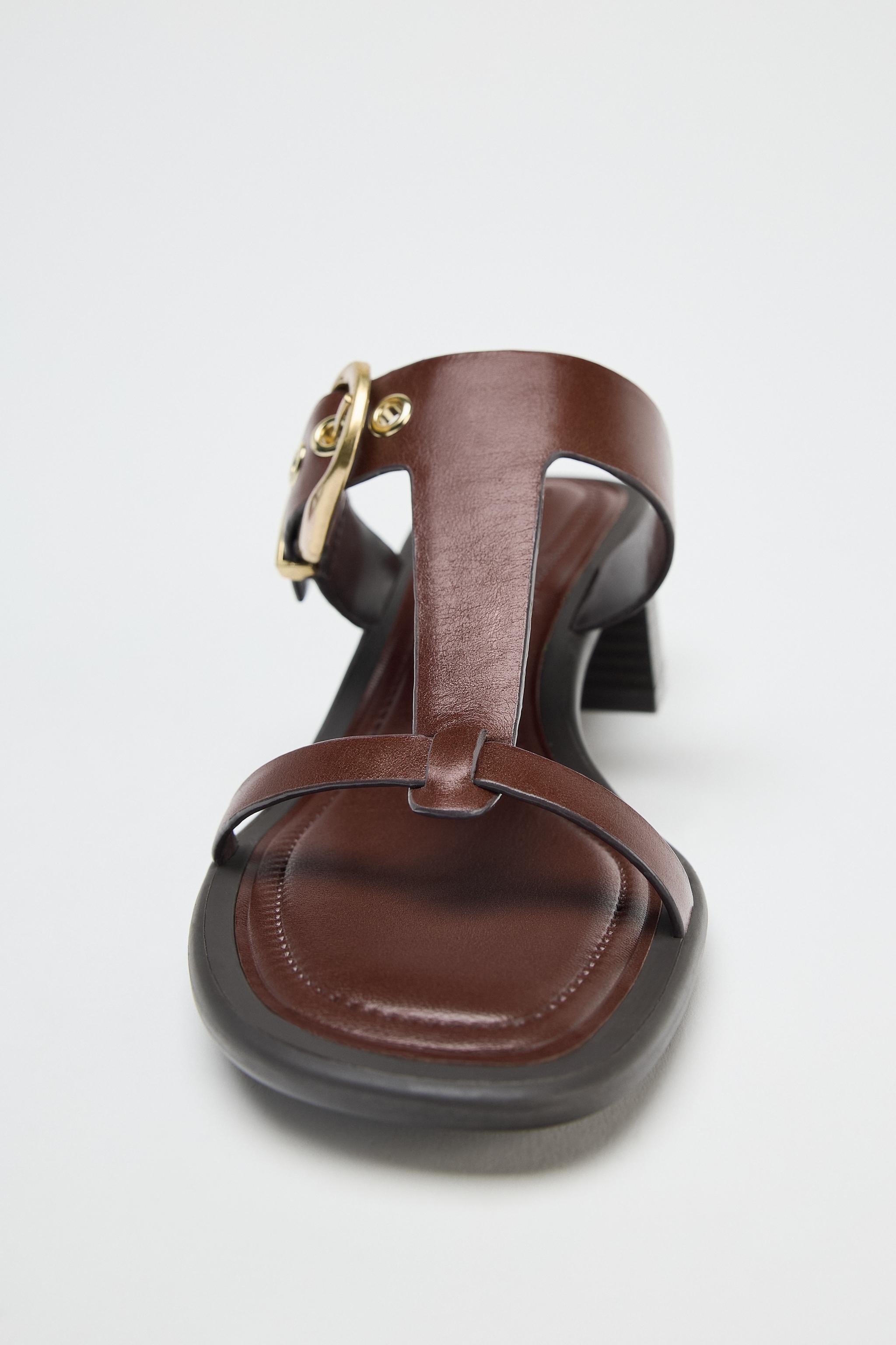 ZARA チャンキーヒール レザーサンダル 2349/510 チャンキーヒール レザーサンダル - ブラウン | ZARA Japan / 日本
