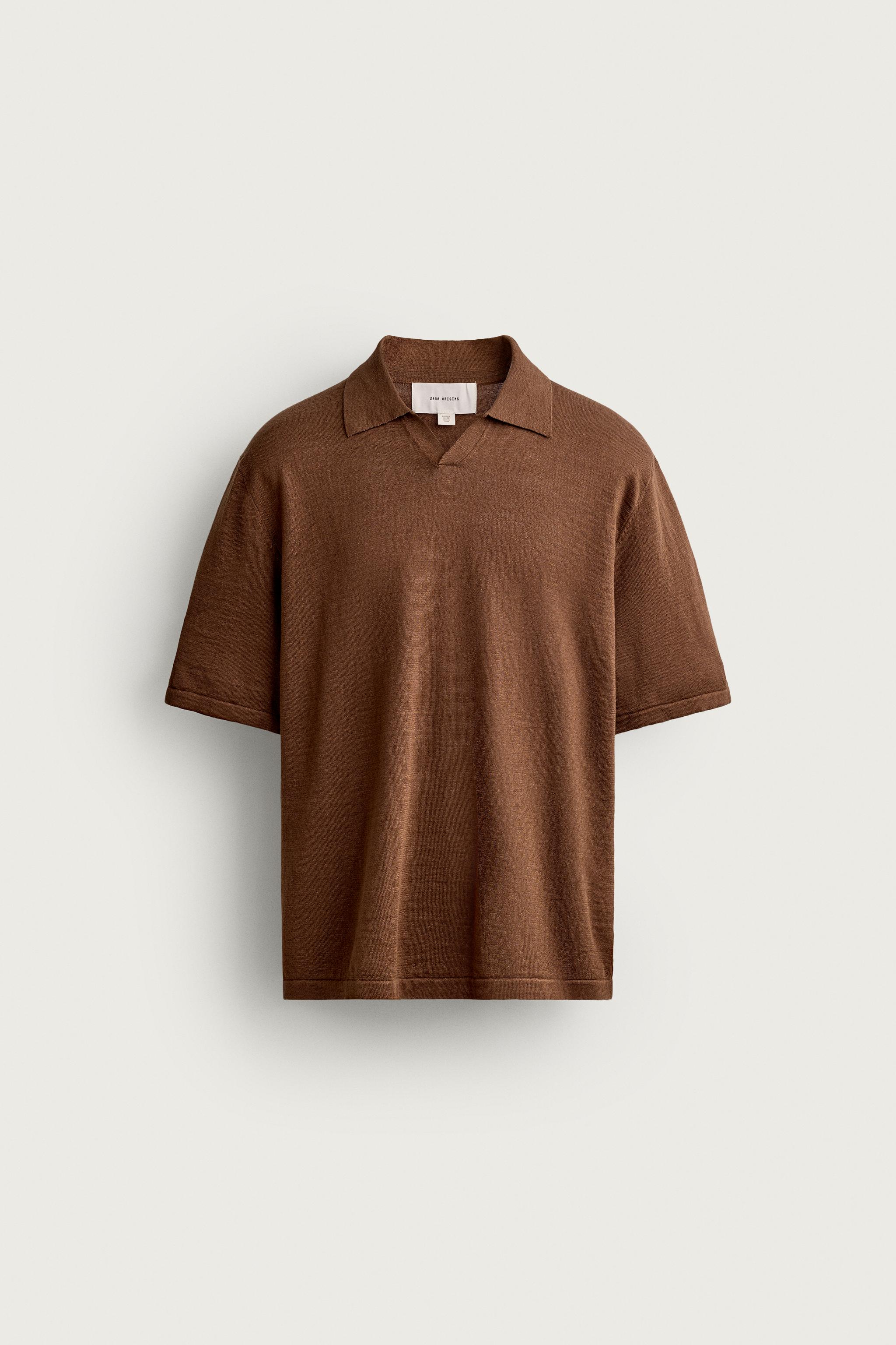 HEMP COTTON BLEND KNIT POLO - Brown marl | ZARA United States