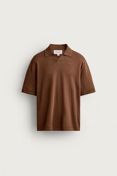 HEMP/COTTON KNIT POLO SHIRT - Brown marl by Zara