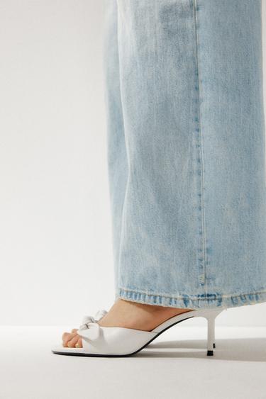 LEATHER BOW HEELED SANDALS - white by Zara - Image 0