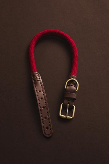 LEATHER AND ROPE DOG COLLAR - Red by Zara