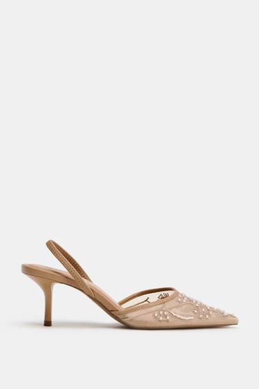 SLINGBACK MIT MESH UND STICKEREIEN - Braun von Zara