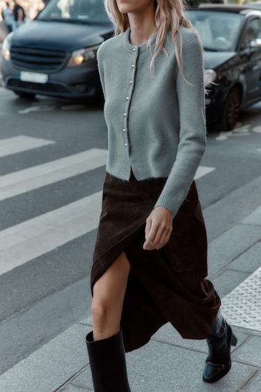 CARDIGAN WITH BALL BUTTONS - Grey / Blue by Zara