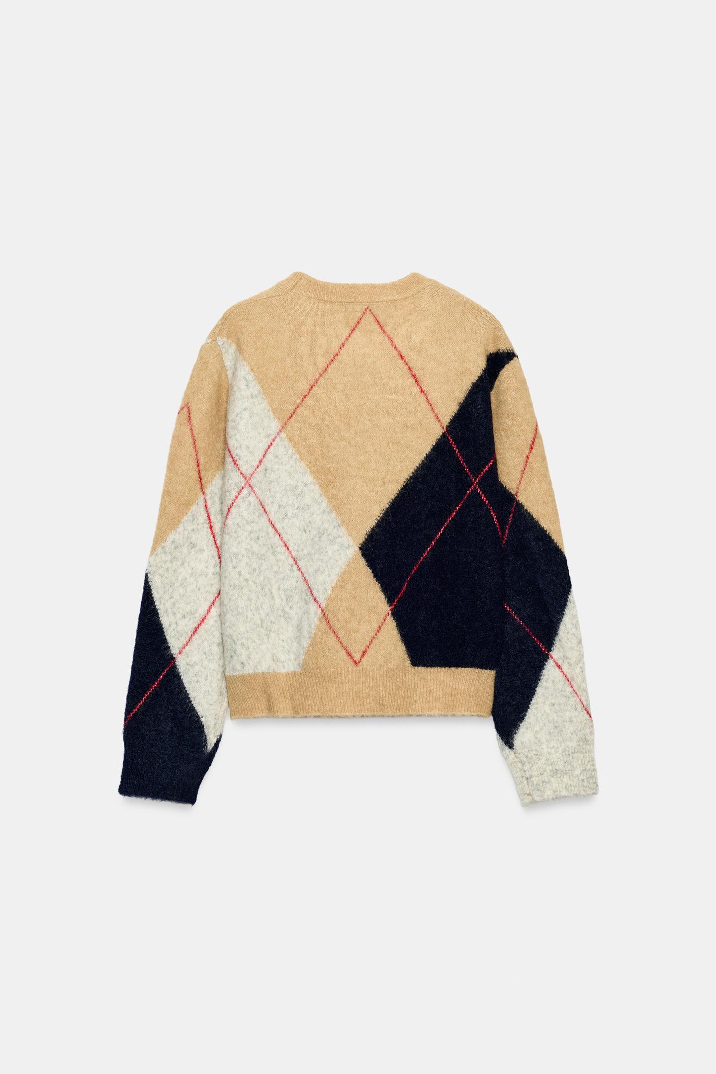 Женский свитер Zara Argyle Knit, цвет: Разноцветный — фото 7