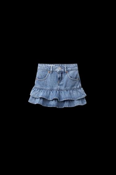 FALDA DENIM VOLANTES - Azul de Zara - Imagen 0