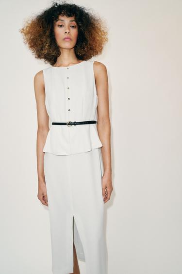 MIDI DRESS WITH BELT - Oyster-white by Zara