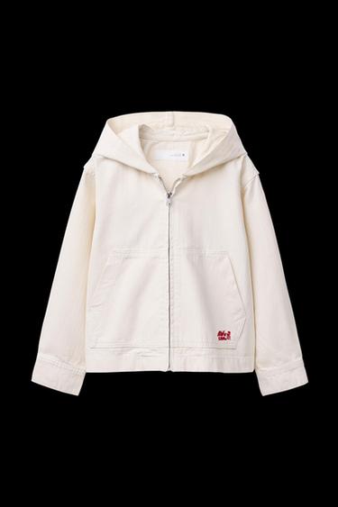 Zara HERRINGBONE HOODED OVERSHIRT - Ecru - Image 0