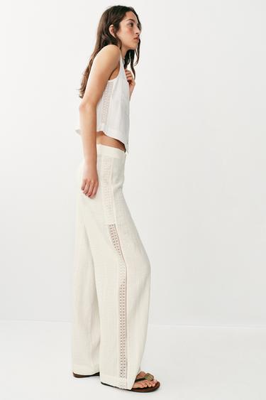 TROUSERS WITH SIDE LACE INSERTS - Ecru by Zara