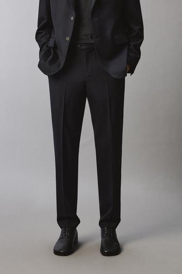 Zara 100% WOOL SUIT PANTS - Navy blue