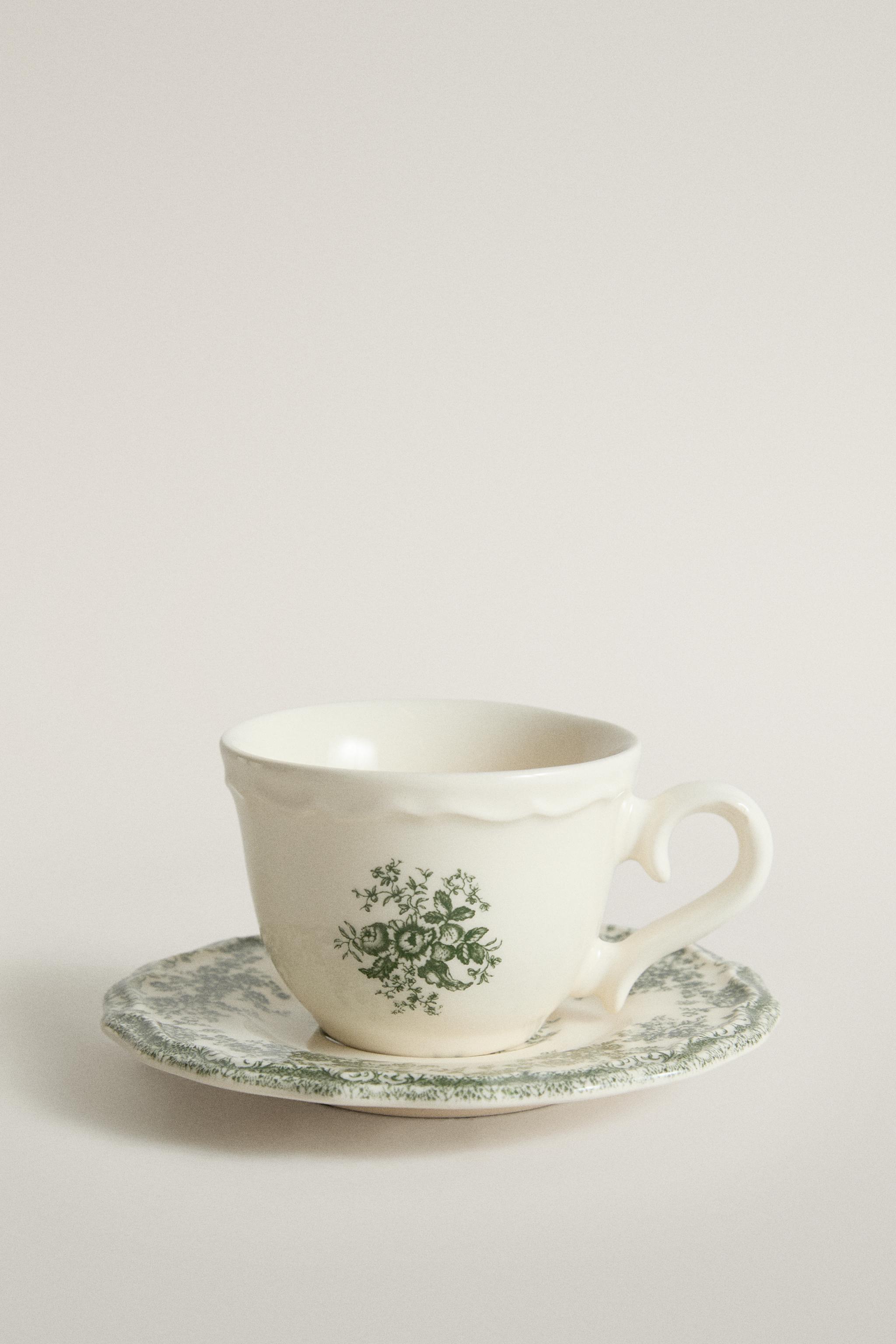 TASSE À CAFÉ AVEC SOUCOUPE À MOTIF FLORAL