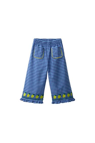 PANTALÓN CULOTTE CUADRO VICHY LIMONES BORDADOS CASA LAWA X ZARA KIDS - Azulón de Zara