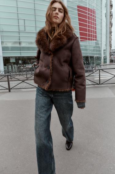 DOUBLE-FACED FAUX FUR JACKET - Dark brown by Zara