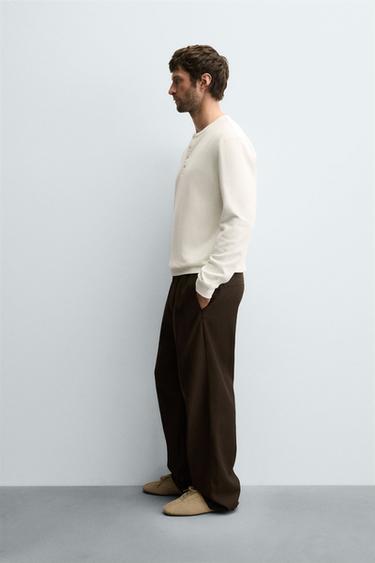 RIBBED BUTTON-NECK T-SHIRT - Oyster-white by Zara - Image 3