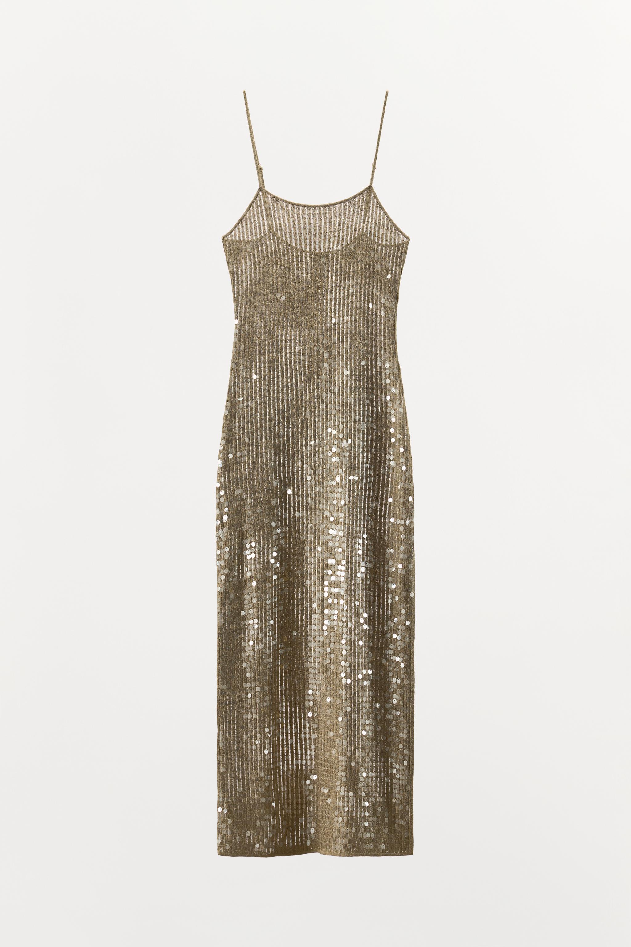 SEQUIN KNIT MIDI DRESS - Golden | ZARA United States SEQUIN KNIT MIDI DRESS - Golden | ZARA United States