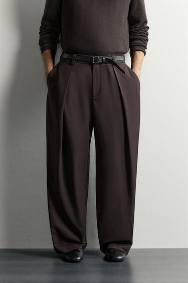 WIDE-FIT INVERTED PLEAT PANTS — Burgundy 2