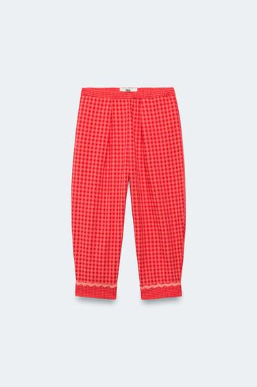 Zara 2-14 YEARS/ LIMITED EDITION GINGHAM CHECK PANTS - Red / Orange