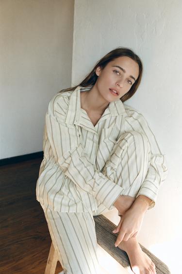 STRIPED PYJAMA TROUSERS - Ecru / Blue by Zara - Image 0