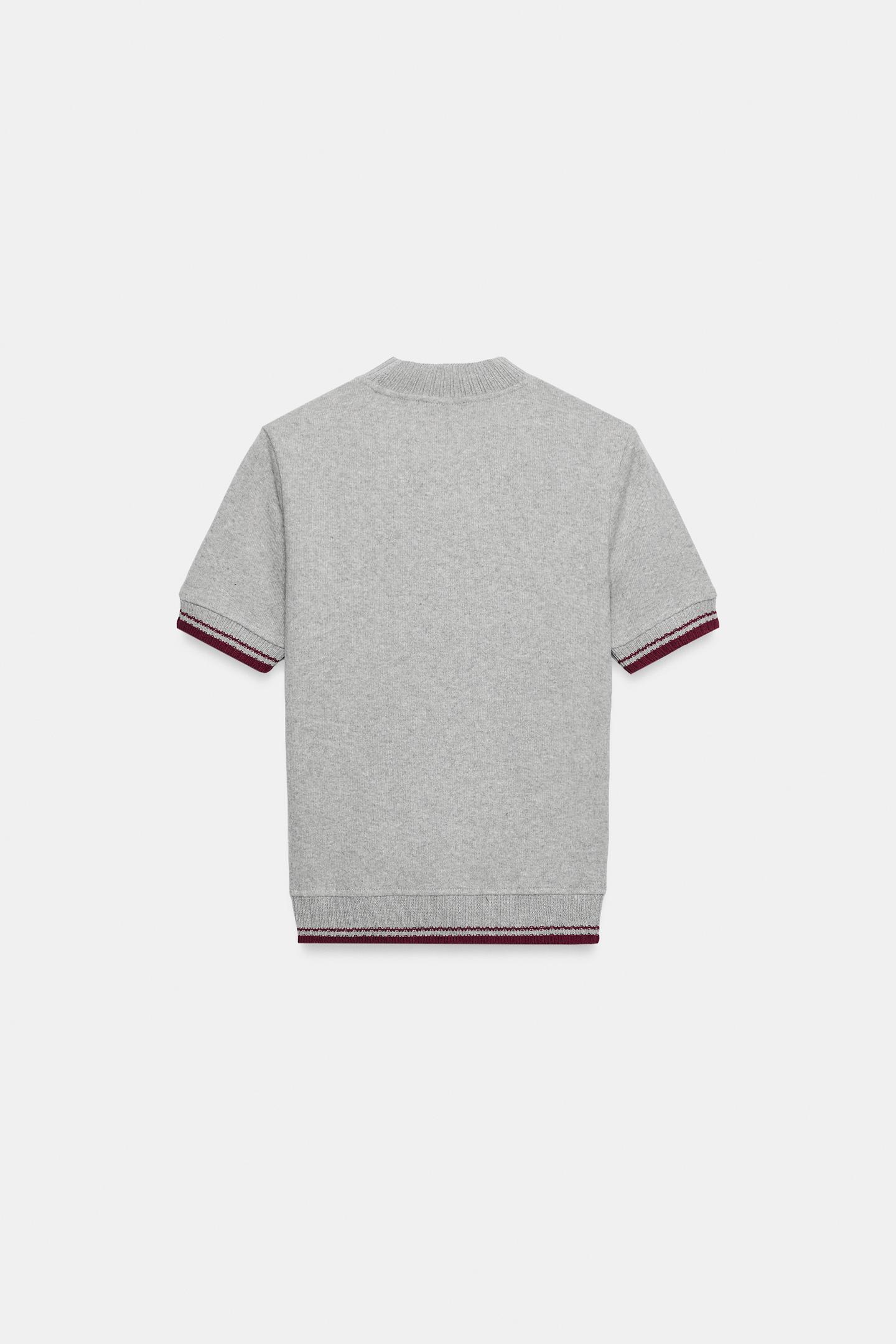 Женская футболка Zara ZA Embroidered Contrast, цвет: Серый — фото 6