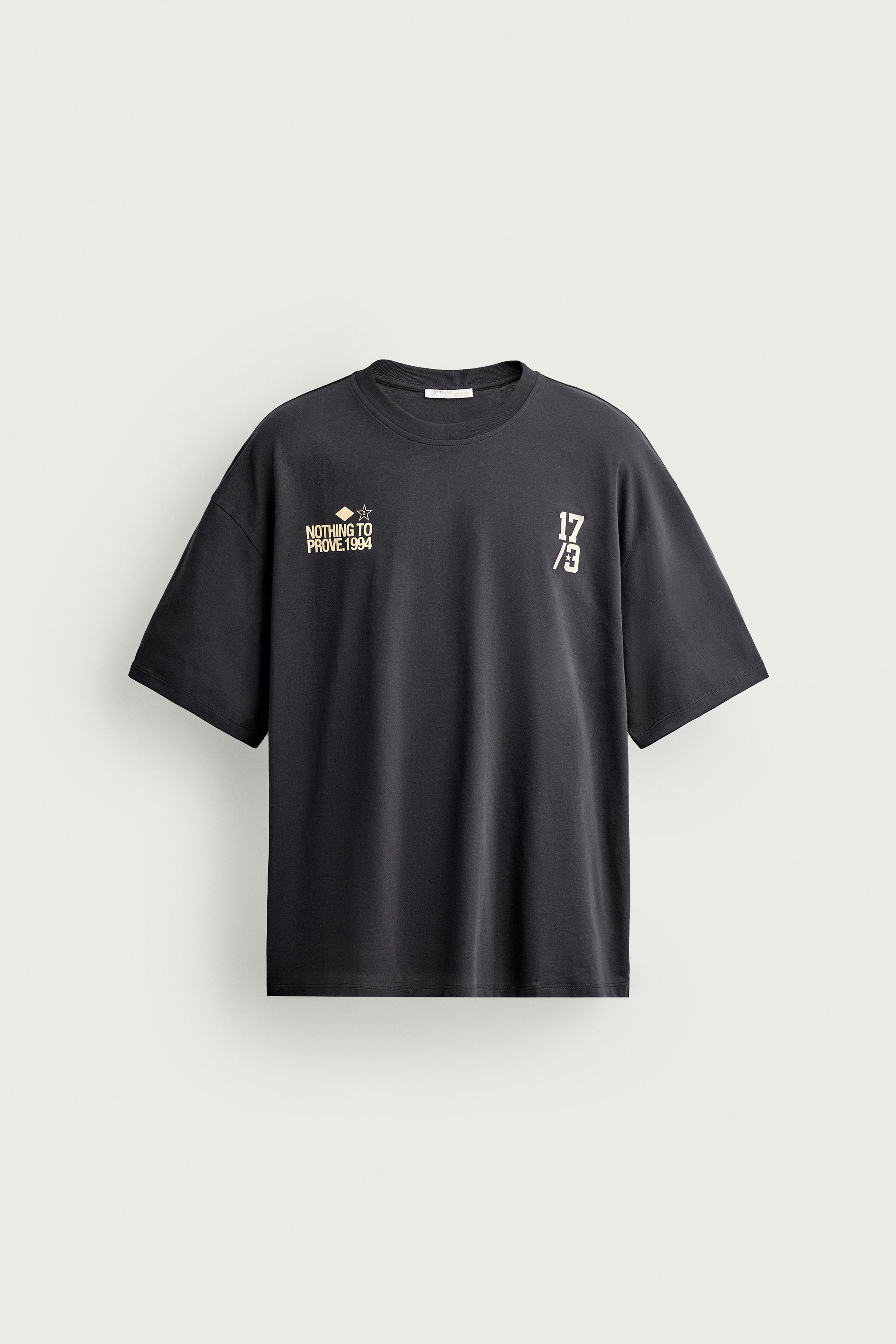 Мужские футболки Zara BOXY FIT CONTRAST PRINT T-SHIRT — фото 7