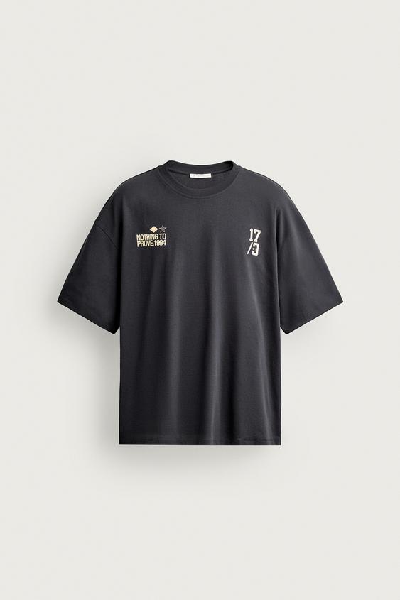 T-SHIRT COUPE BOXY À IMPRIMÉS CONTRASTÉS - Bleu marine de Zara - Image 6