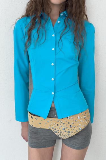 GÜRTEL AUS 100% LEDER MIT NIETEN - Hellgelb von Zara