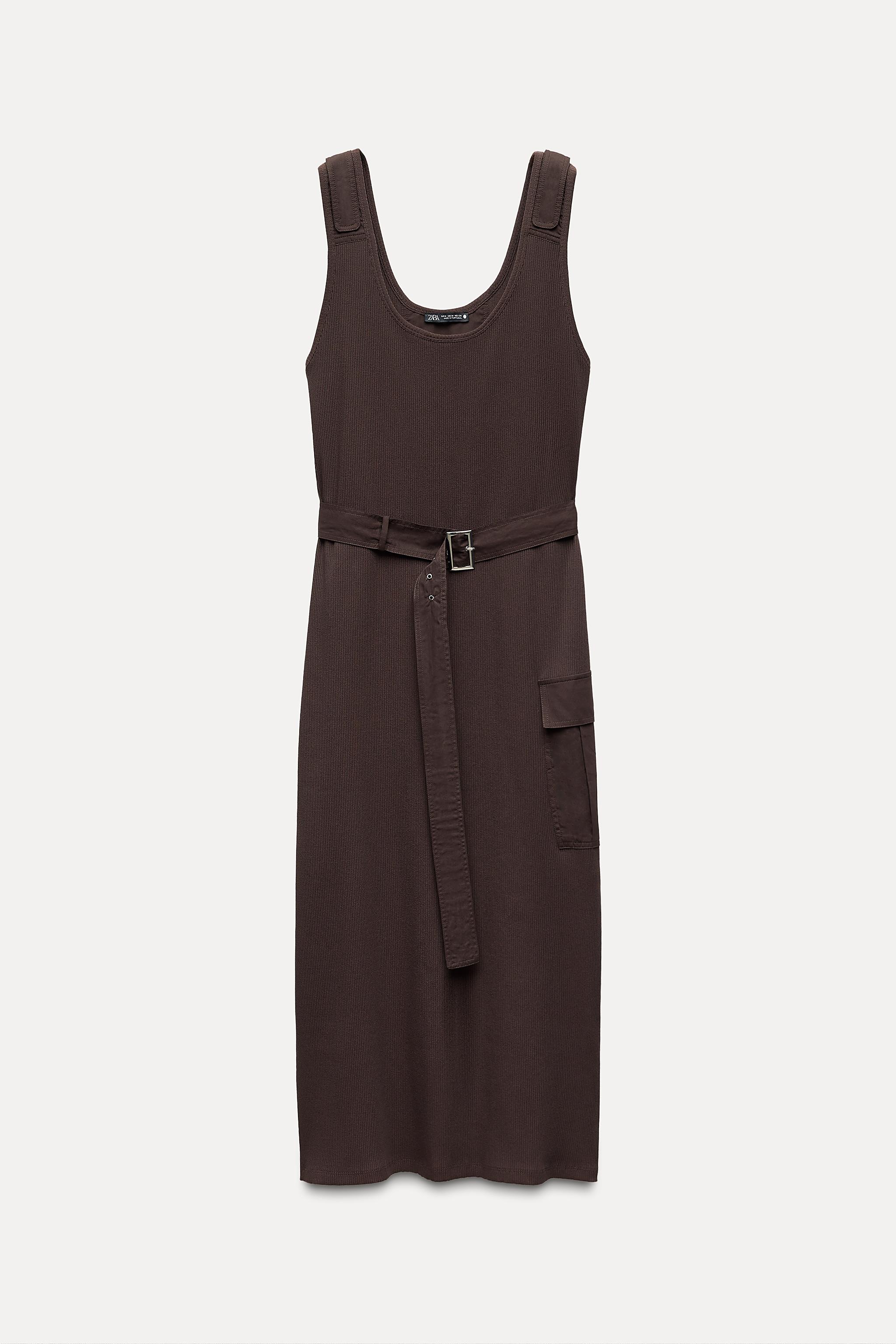 CONTRASTING RIB MIDI DRESS - Brown | ZARA United States