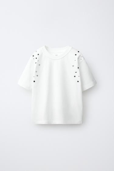 STUDDED APPLIQUÉ T-SHIRT - White by Zara